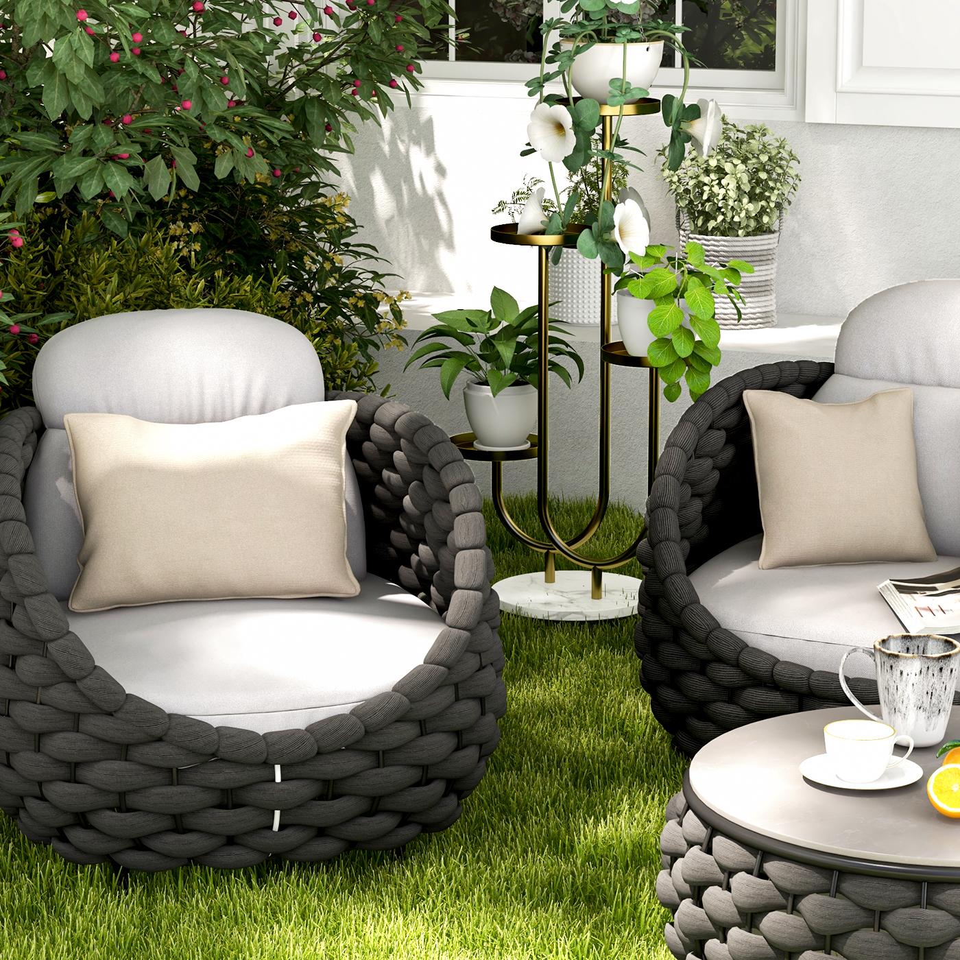 Tatta 4-Person Woven Rope Outdoor Sofa Set with Fau Marble Top Coffee Table window image
