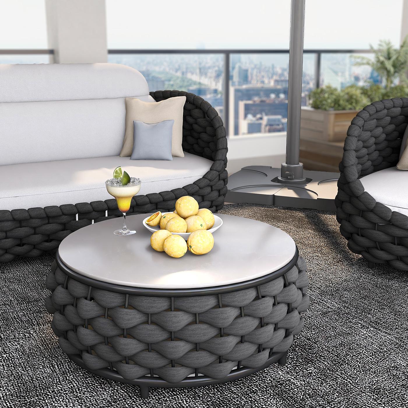 Tatta 4-Person Woven Rope Outdoor Sofa Set with Fau Marble Top Coffee Table window image