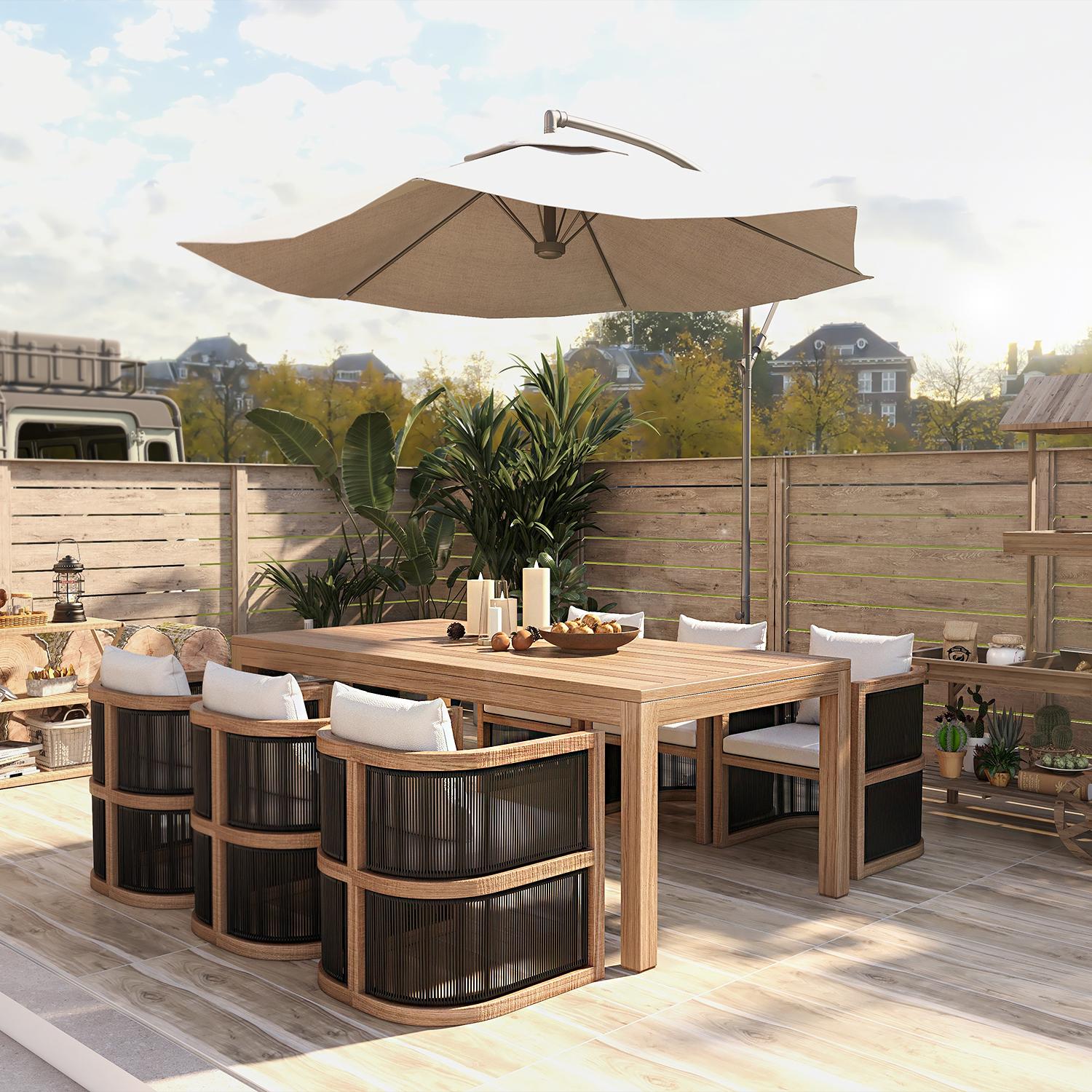7 Pieces Outdoor Dining Set For 6 with Rectangle Table & Rope Woven Armchair in Natural window image