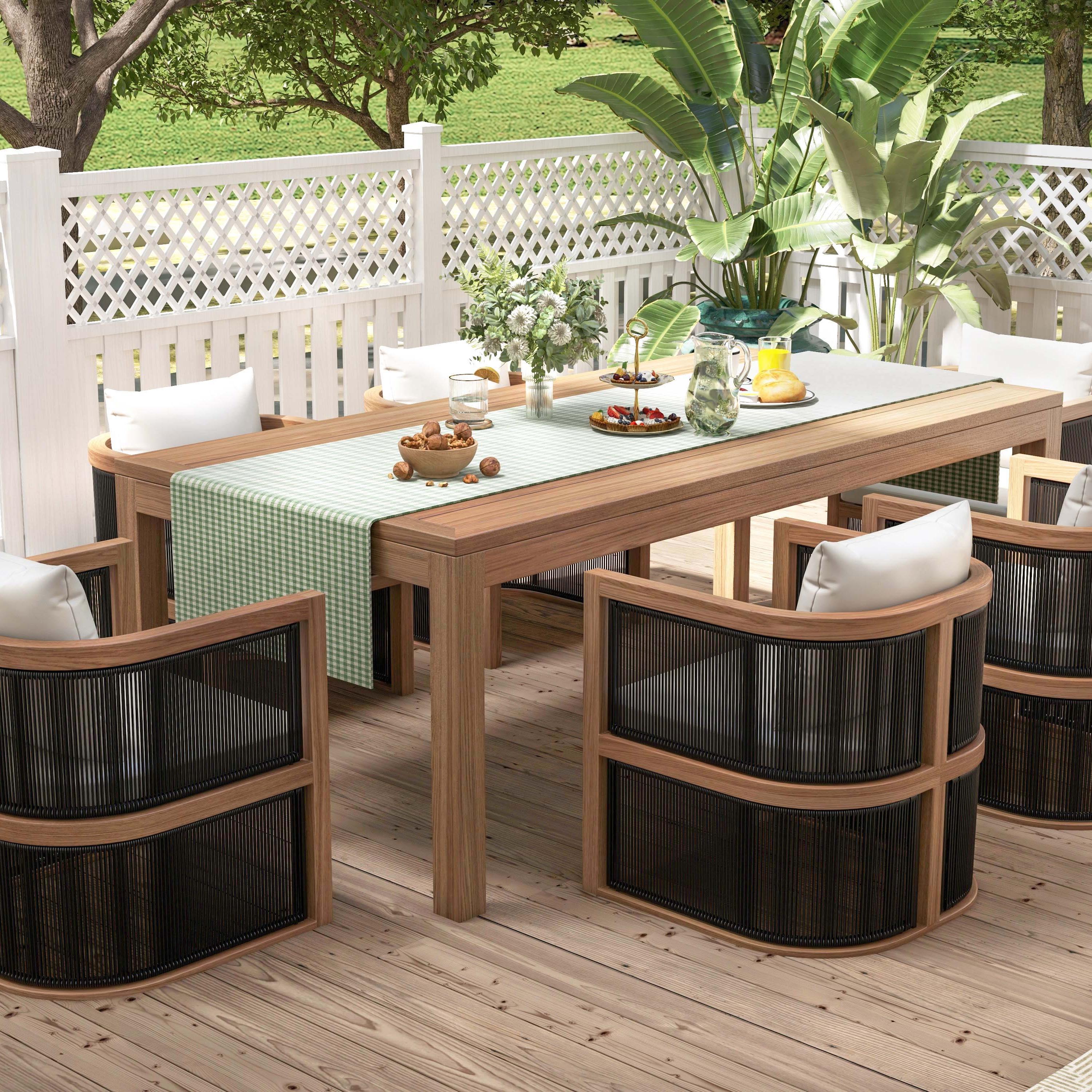 7 Pieces Outdoor Dining Set For 6 with Rectangle Table & Rope Woven Armchair in Natural window image