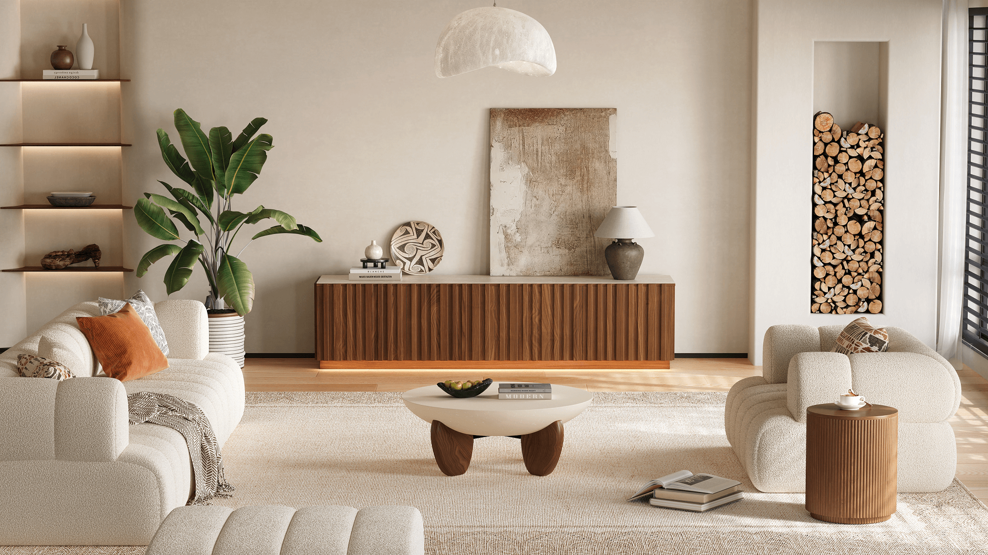 Alledaagse elegantie in crème en warm hout