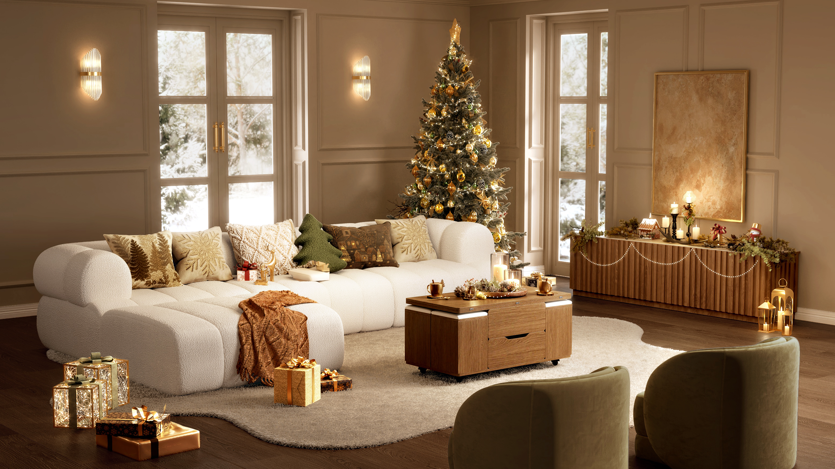 Warm Festive Comfort in a Modern Living Room