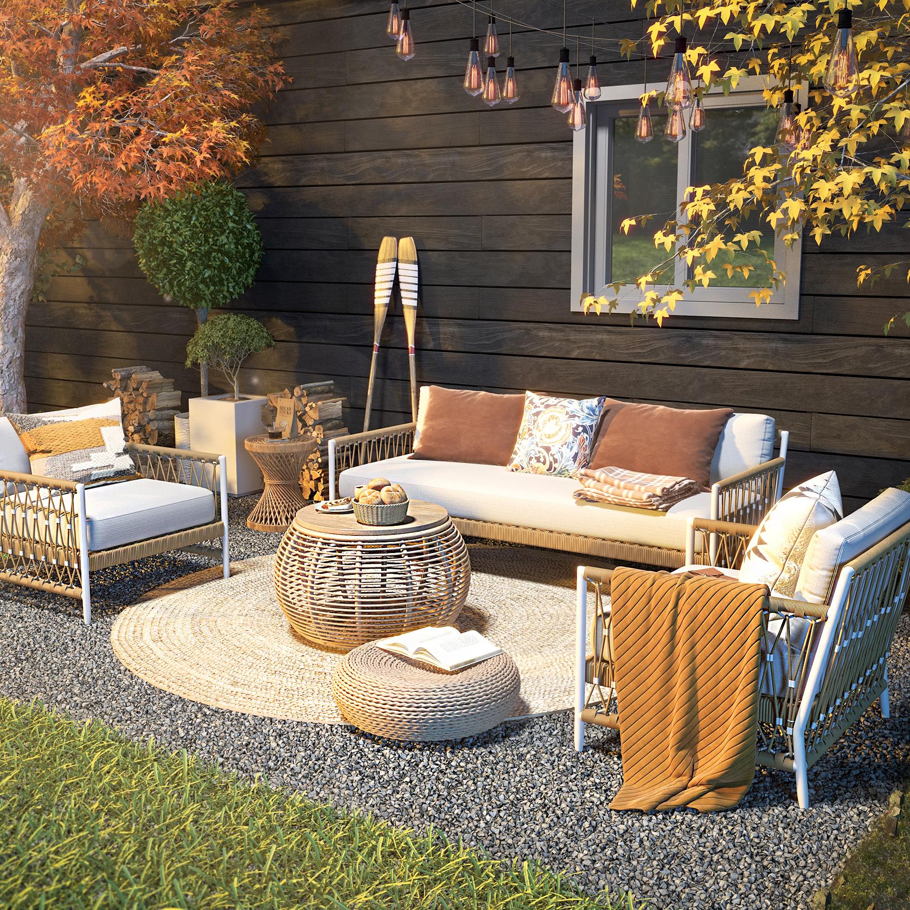 Ropipe Outdoor Armchair with Hand Woven Rope & White Polyester Cushion window image