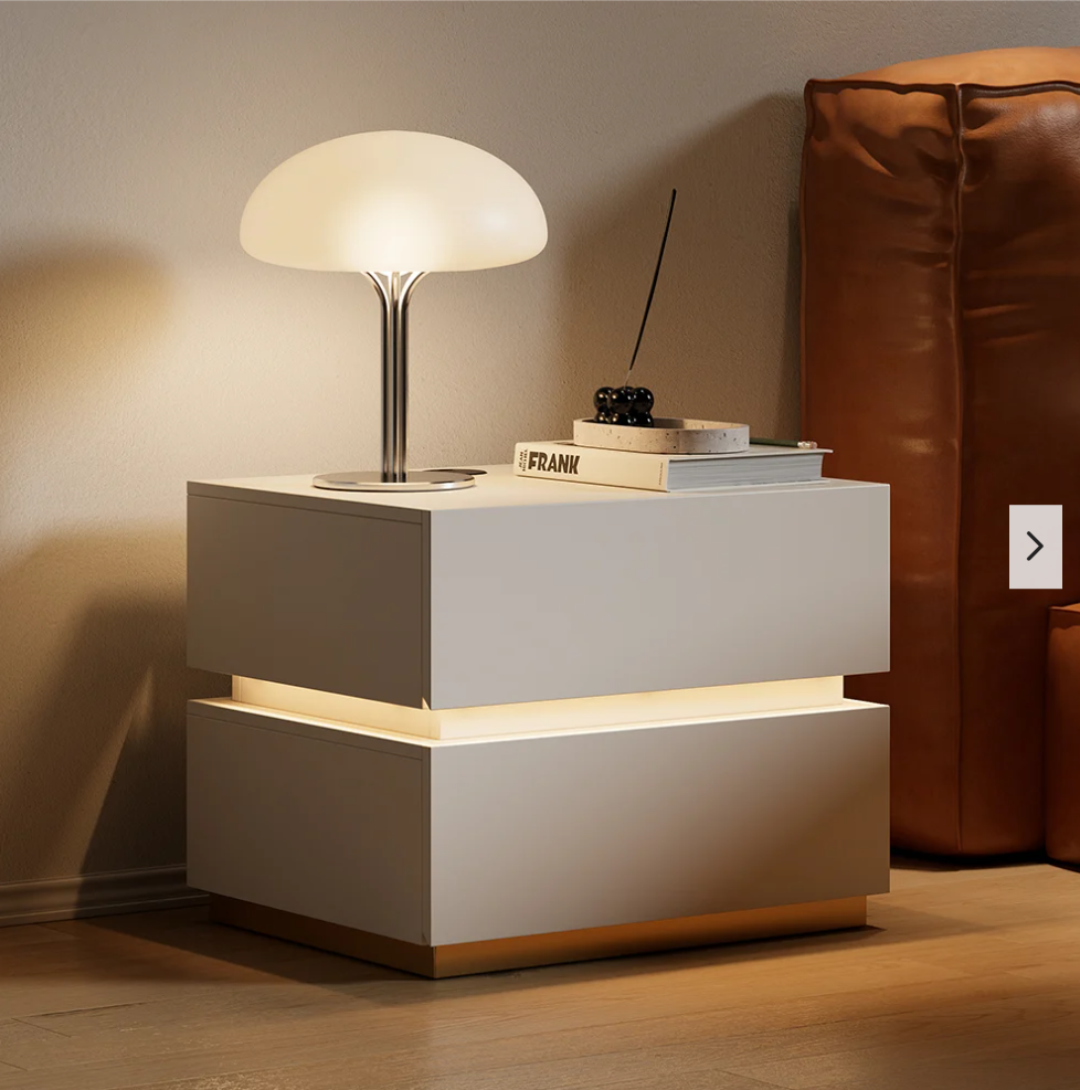 Lumio White 2-Drawer LED Nightstand with Charging Station, Set of 2