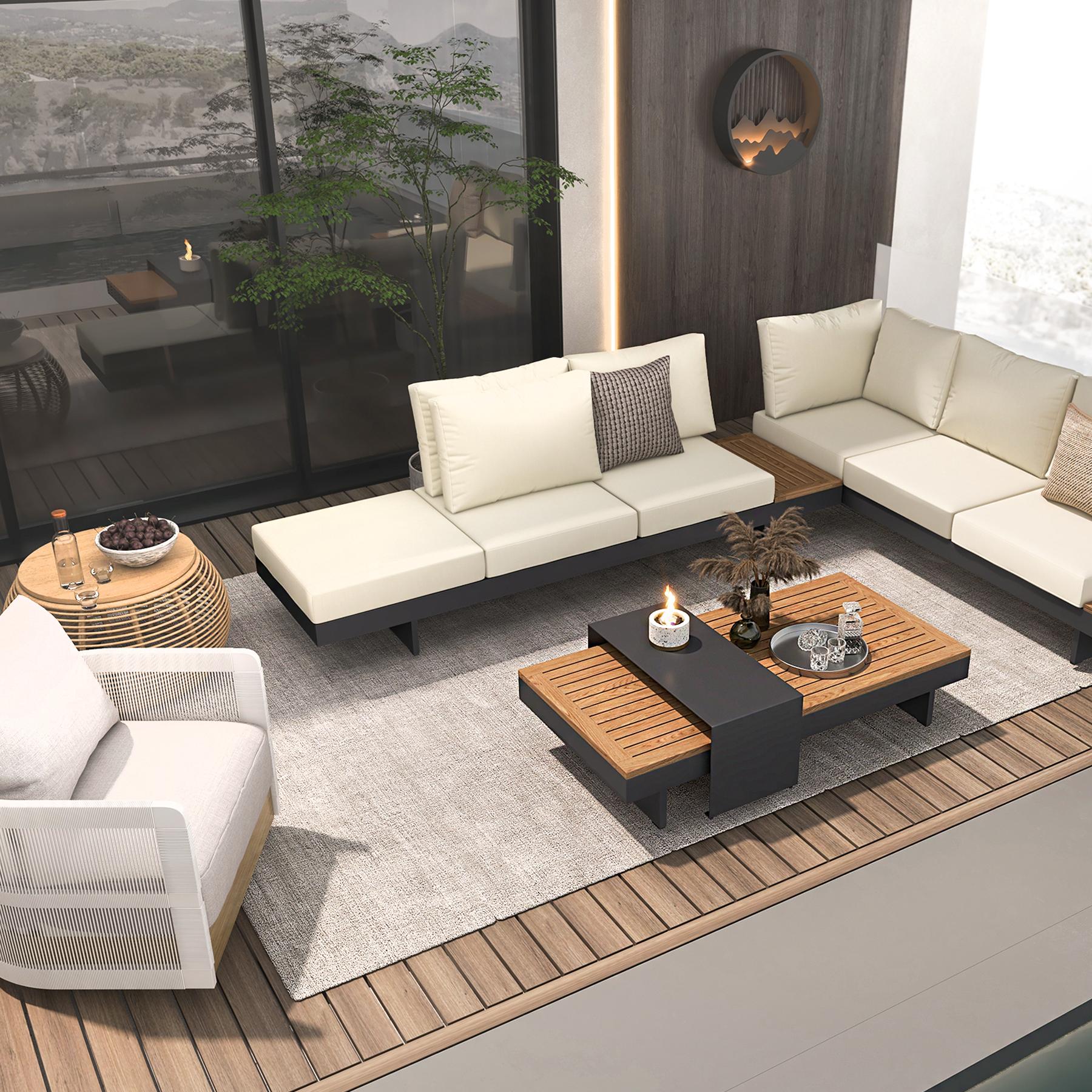 Axis 4-Pieces Modular Aluminum & Teak Outdoor Sofa Set for 6 Person in Beige window image