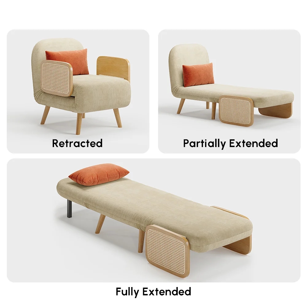 Twin Linen & Rattan Sleeper Sofa Bed Chair
