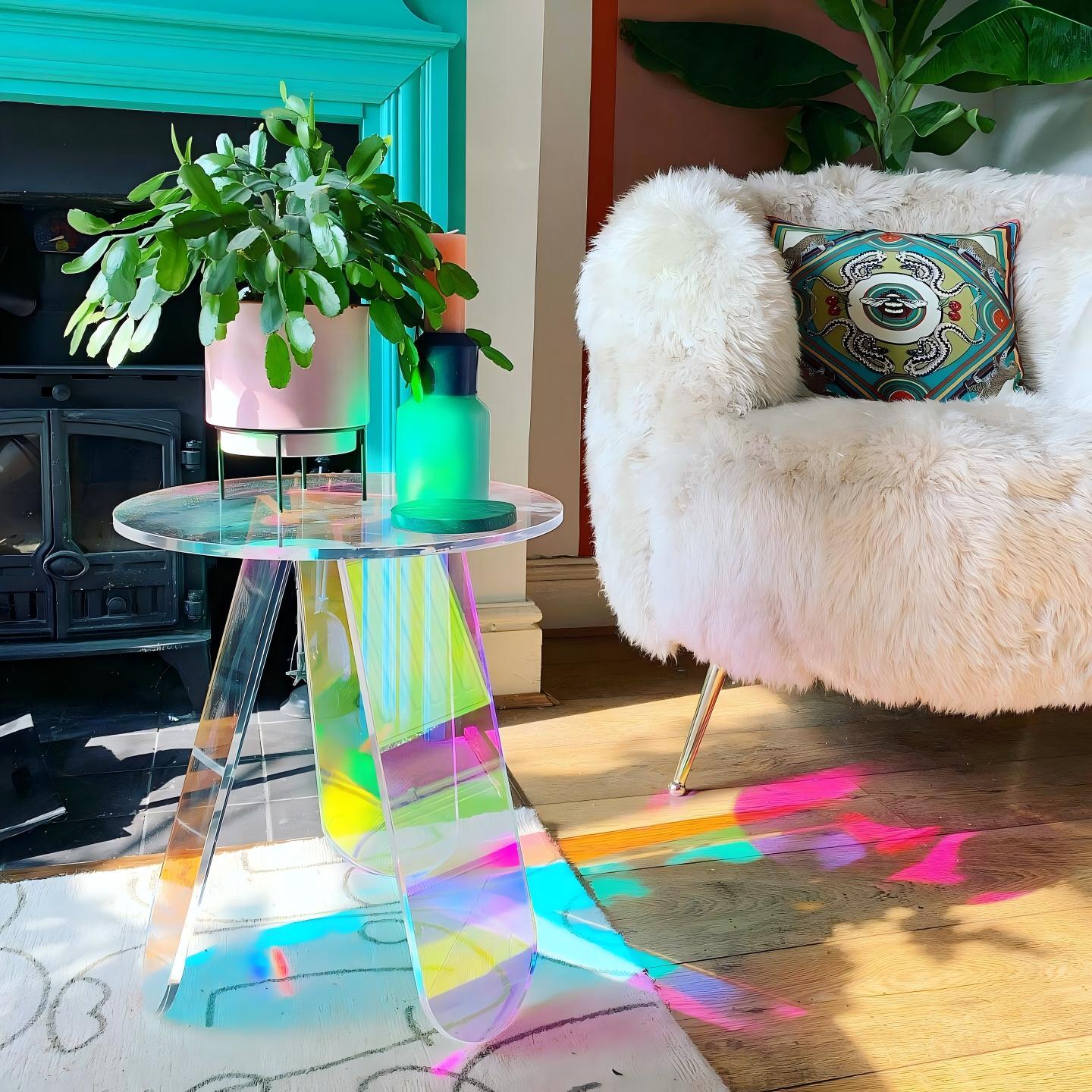 Clear Acrylic End Table Light-catching Iridescent Table