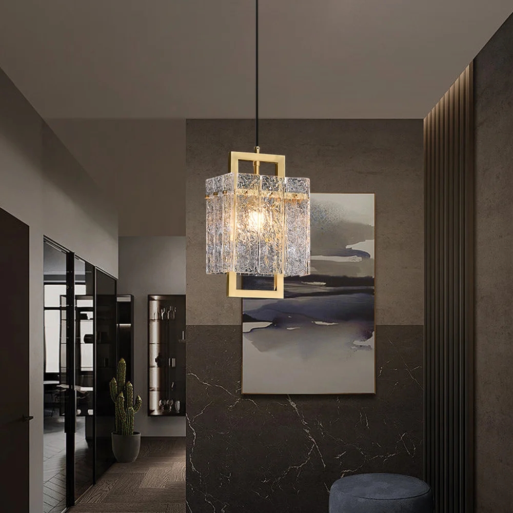 Geometric Pendant Light with Water-ripple Glass Shade