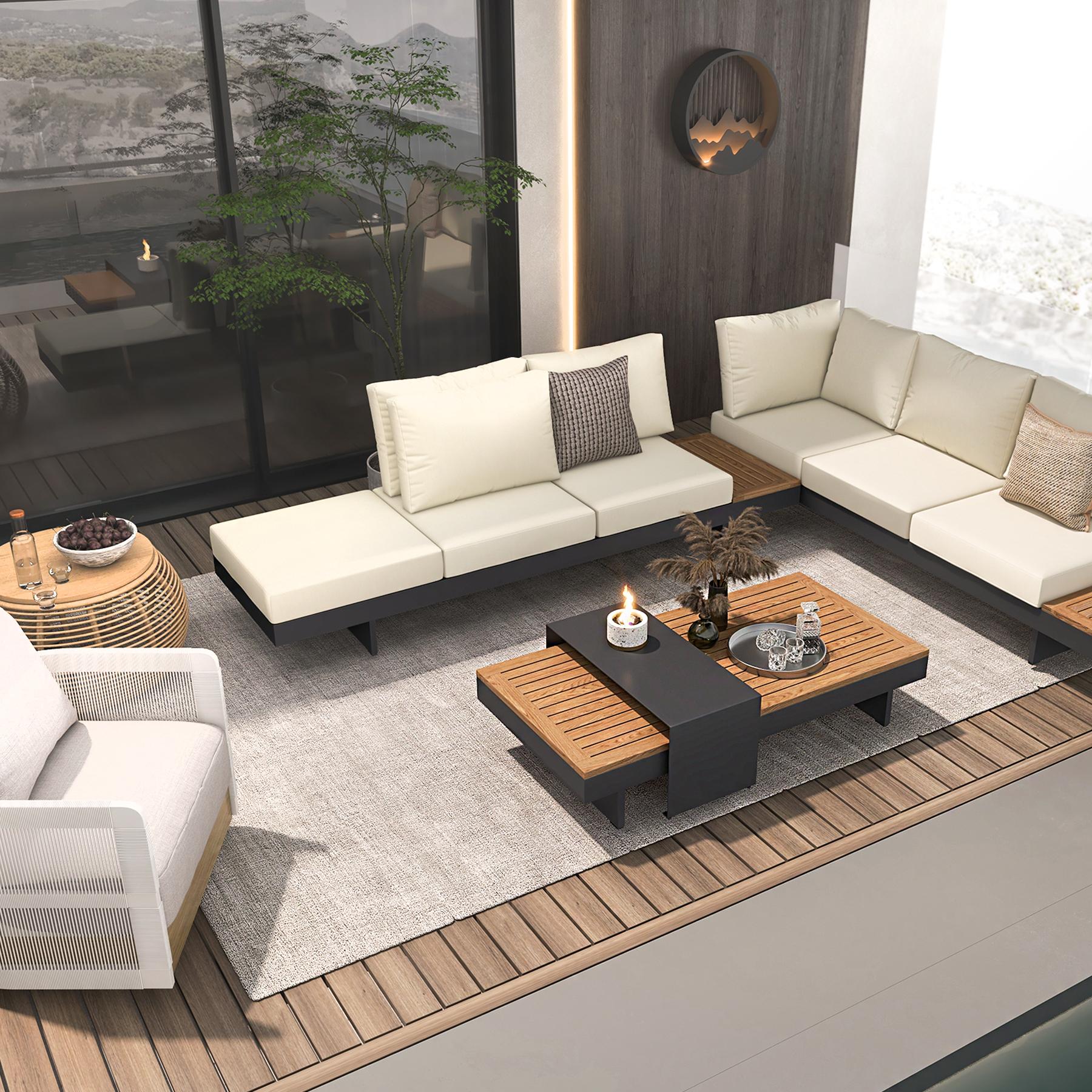 Axis 4-Piece Garden Teak & Aluminum Modular Sofa Set with Coffee Table for 6 in Ivory window image