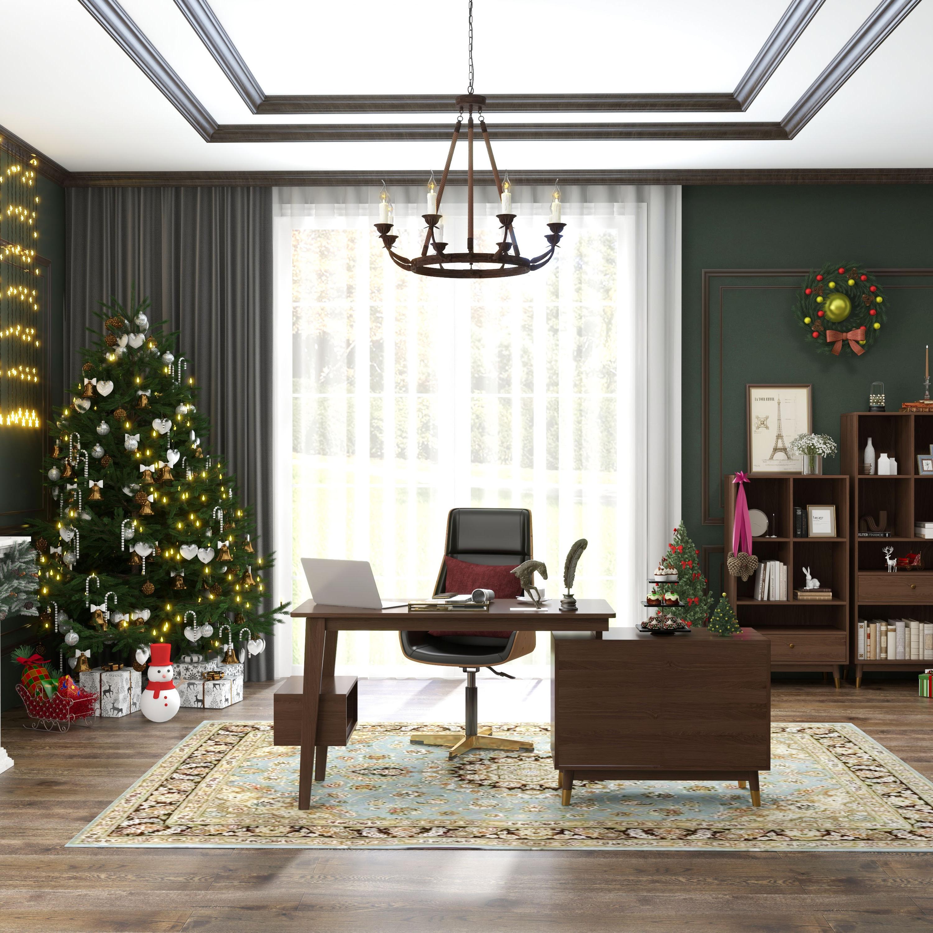 Ultic 120 cm L-Shaped Walnut Rotating Desk with Storage window image