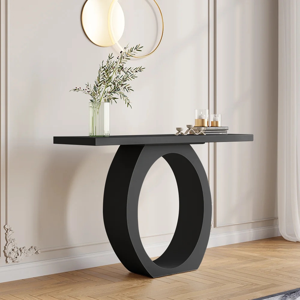 Modern Black Console Table with Circle Base