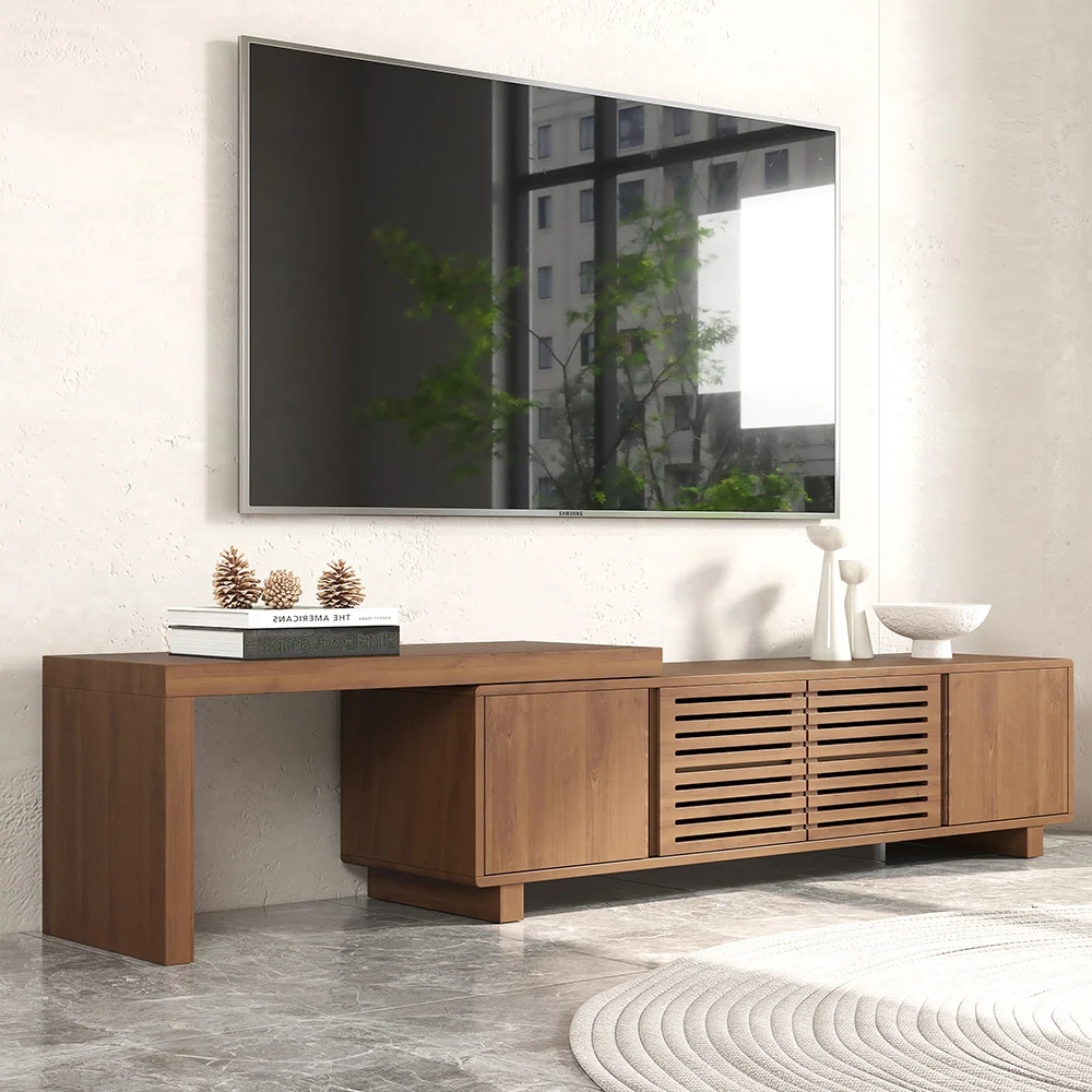 Extendable Grille-Inspired Walnut TV Stand with Storage(63"-83")