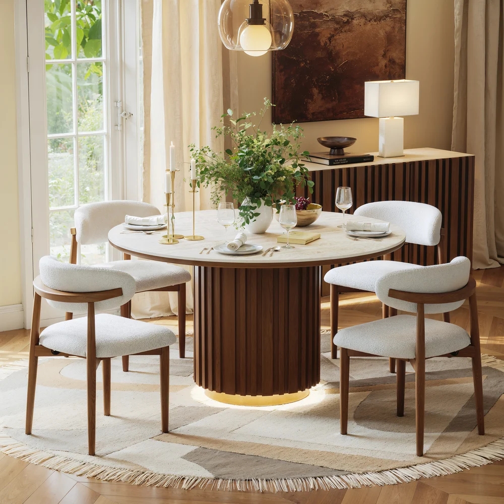 Round Faux Travertine Sintered Stone Dining Table