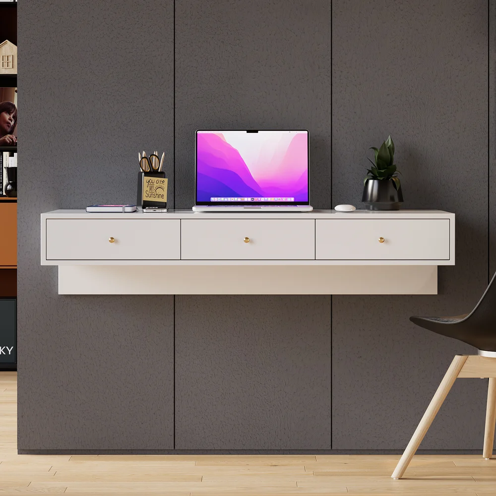 Wall Mounted Floating Desk with Drawers 