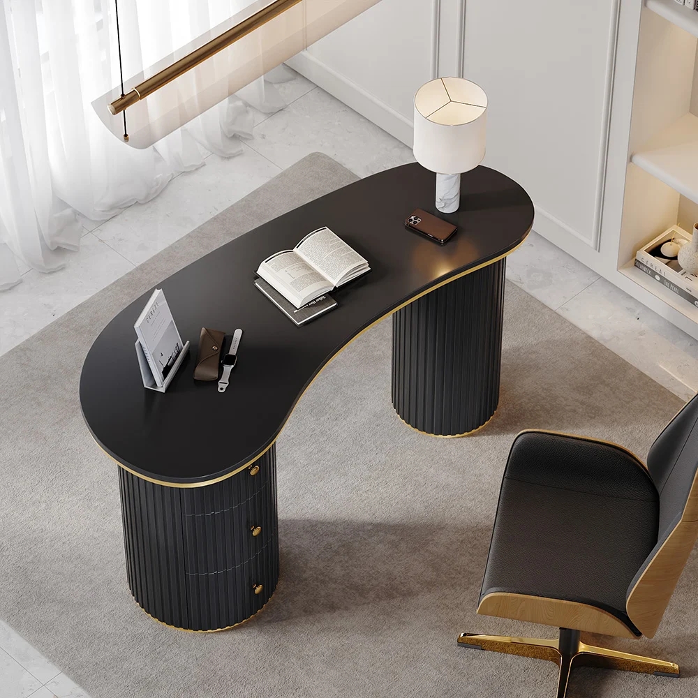 Modern Black Curved Desk 3-Drawer