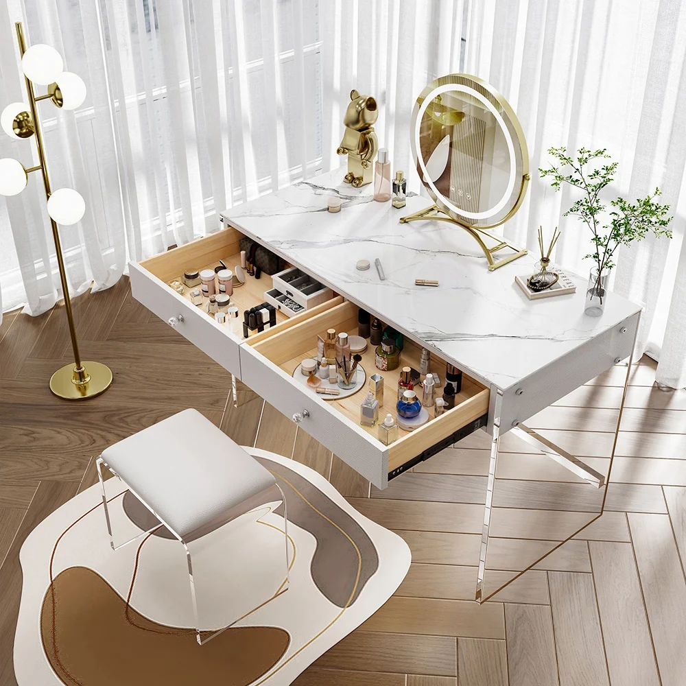 Modern Acrylic Floating Makeup Vanity Set with LED