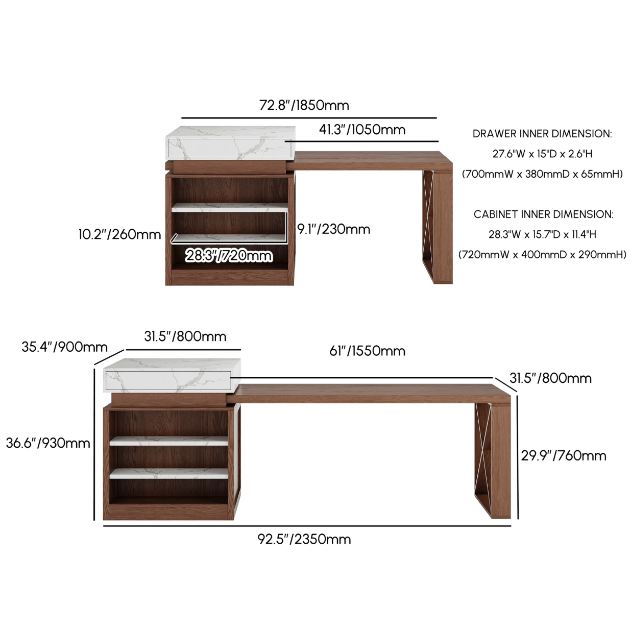 size of extandable kitchen island with storage