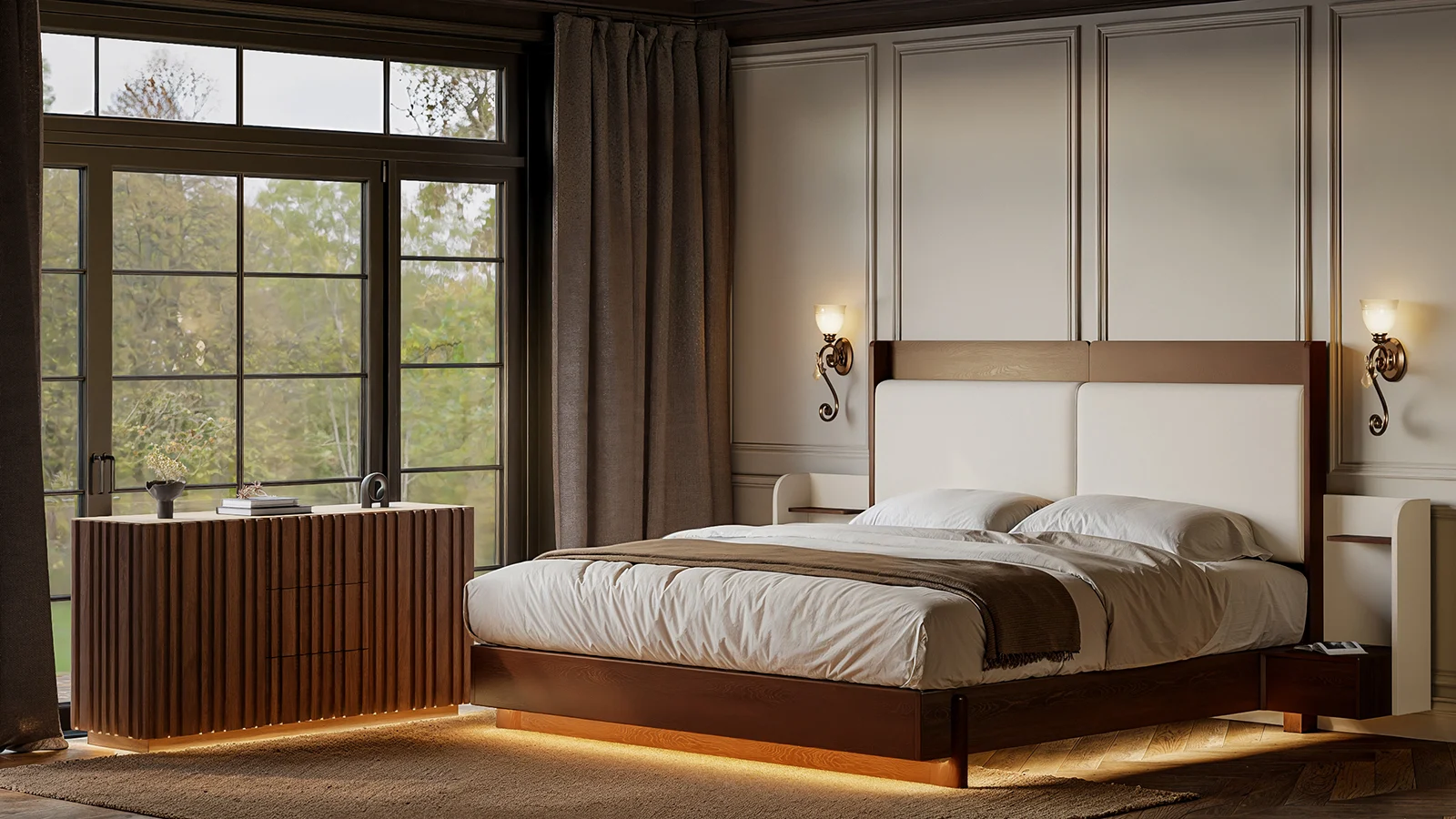 Retraite chaleureuse dans une chambre en noyer
