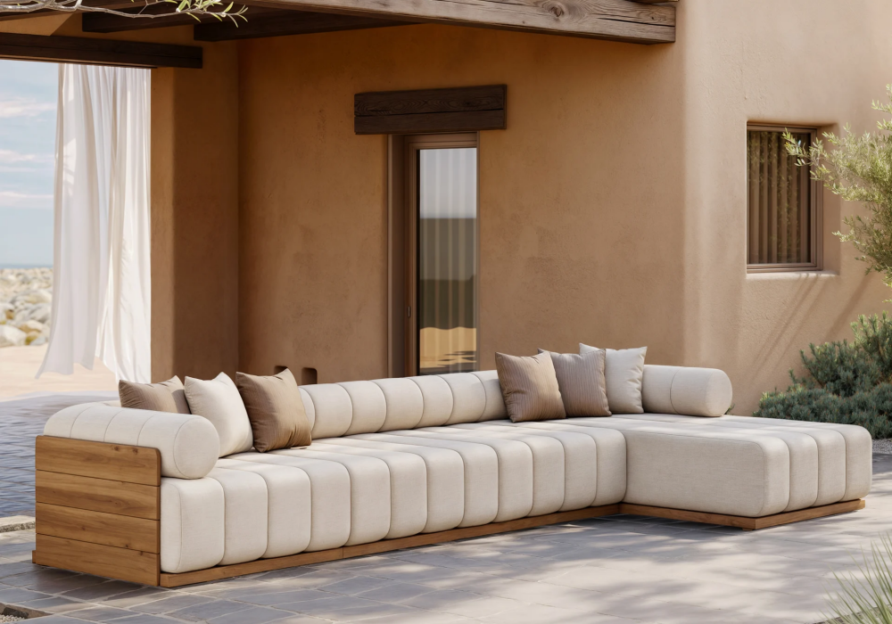 Resaro Outdoor 4-Piece Teak Modular Sectional Set for 5 in White