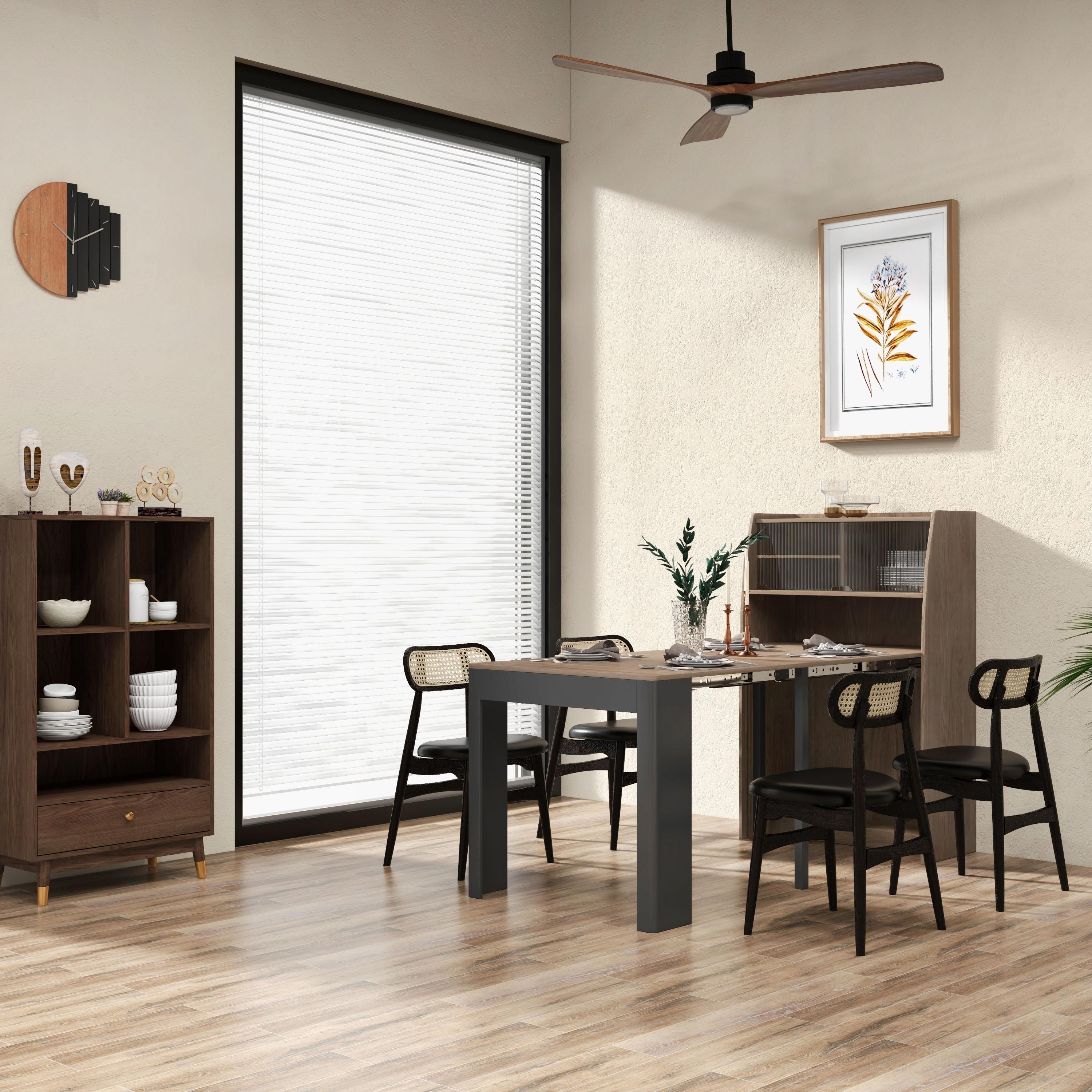 Table à manger extensible 180 cm noyer et gris avec buffet, 4-5 personnes image de fenêtre
