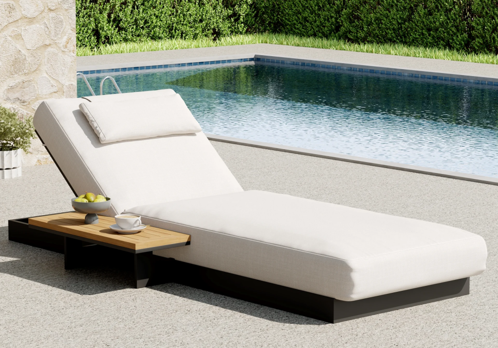 Tevara Wood & Aluminum Outdoor Lounger Daybed Patio Furniture in Beige Cushion Set of 2