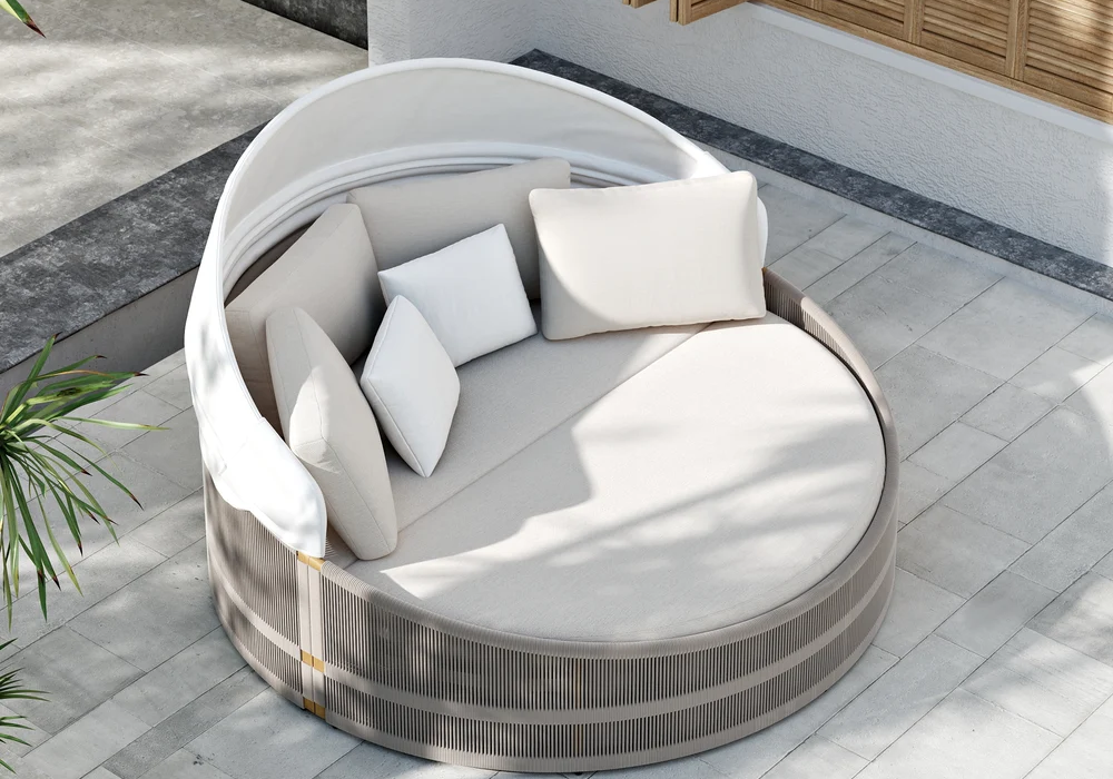Costra Weatherproof Round Patio Daybed with Adjustable Canopy Ivory