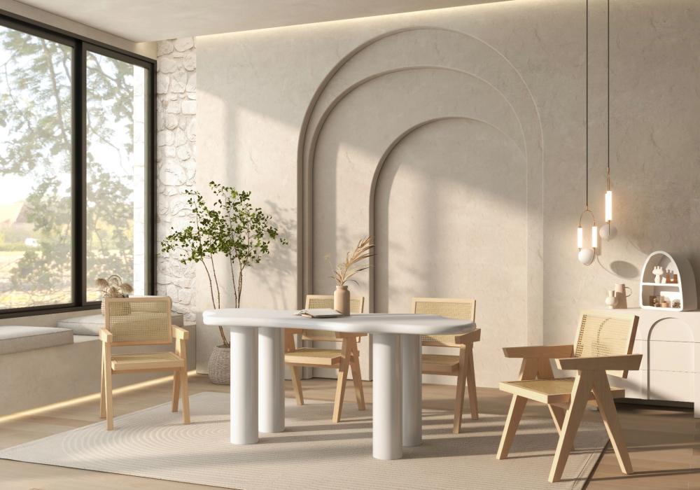 Japandi style dining room design in minimalist aesthetics