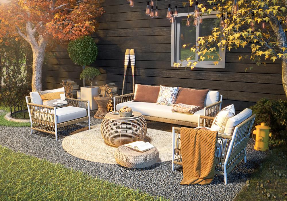 Modern Outdoor Design in White with Rattan Daybed