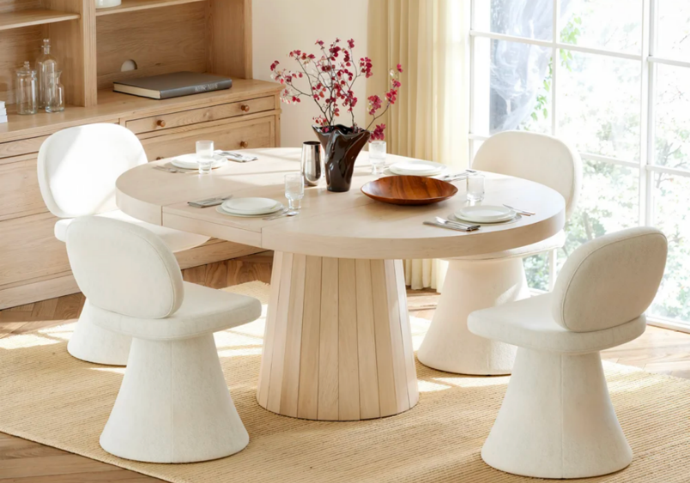 Warm White Performance Chenille Swivel Dining Chair