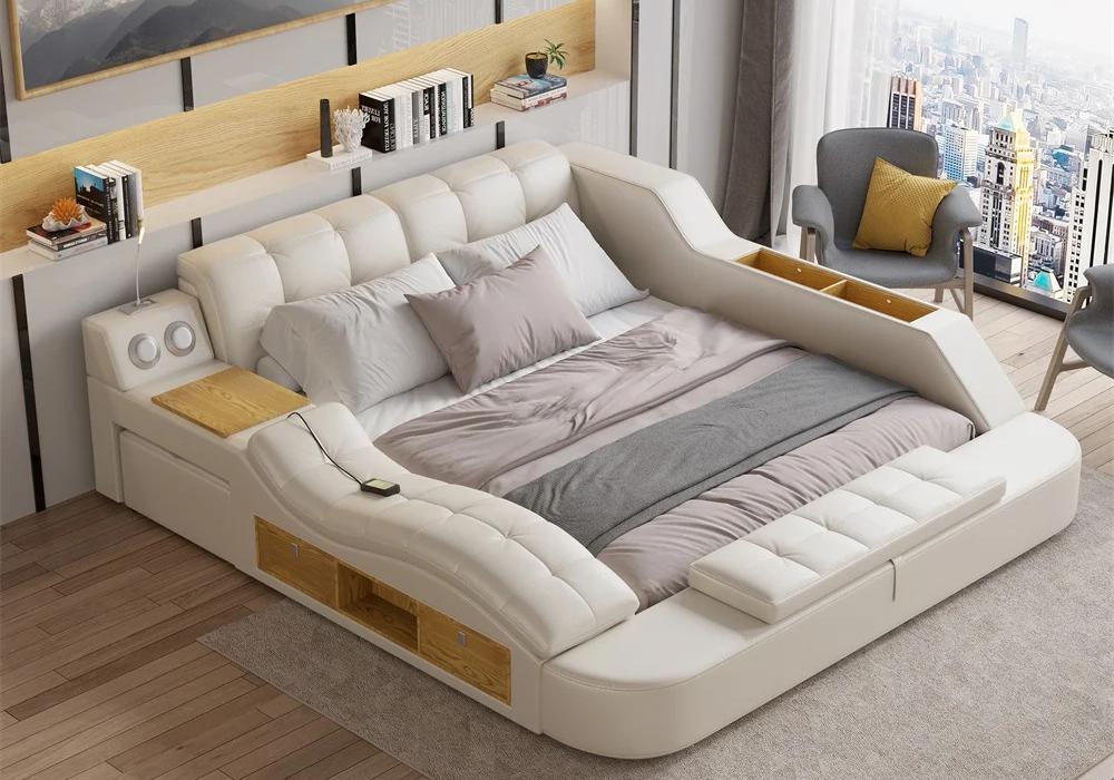 Ultimate Smart Bed King Tufted Upholstered Platform Bed with Massage, Storage & Speaker