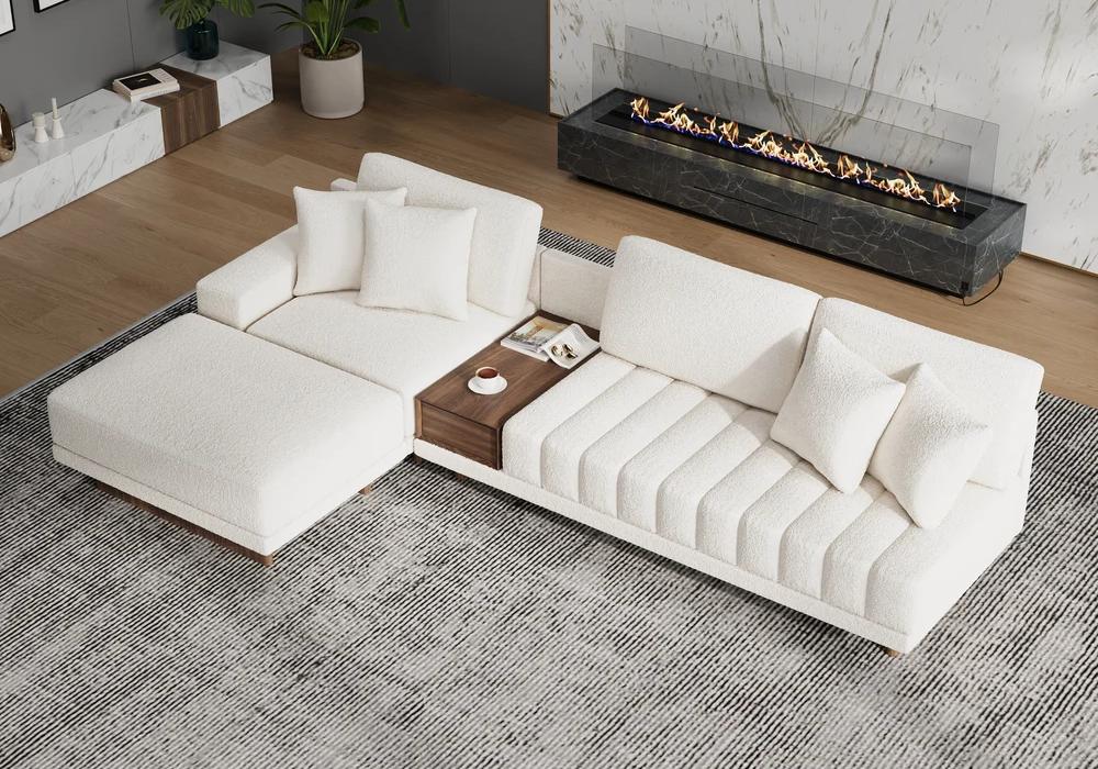 Vewal L-Shaped Boucle Modular Sectional Sofa with Chaise & Ottoman