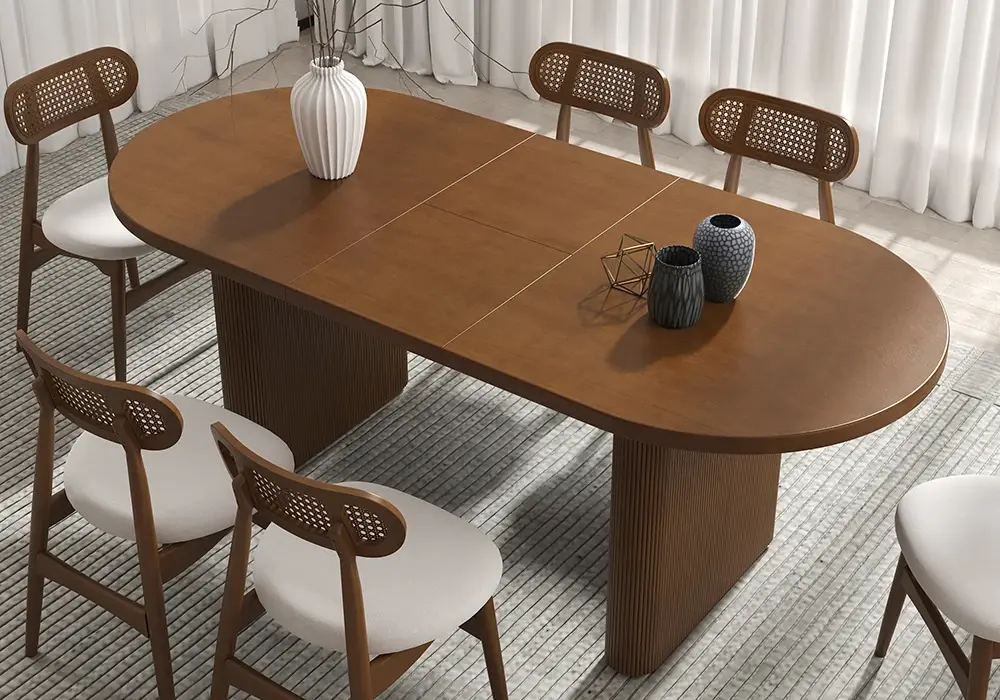 Japandi Style Oval Extendable Dining Table Walnut Seats 4-6 People