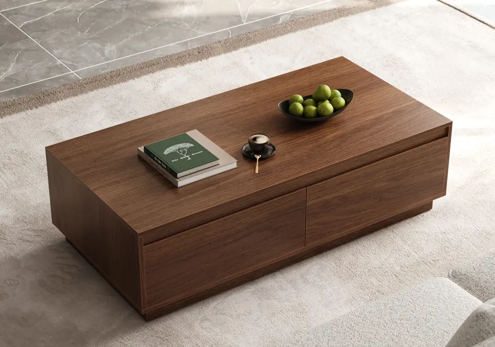 Fero Mid Century Walnut Rectangular Coffee Table with 4 Drawers