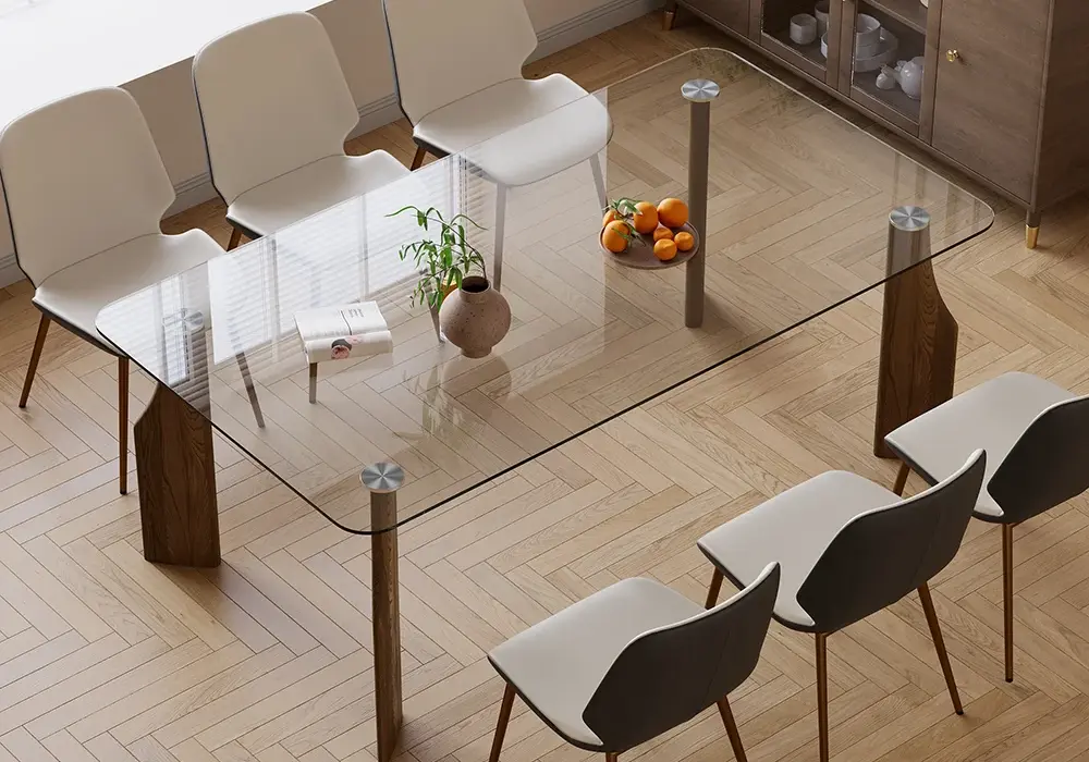 Modern Rectangle Tempered Glass Dining Table Seats 6-8 People
