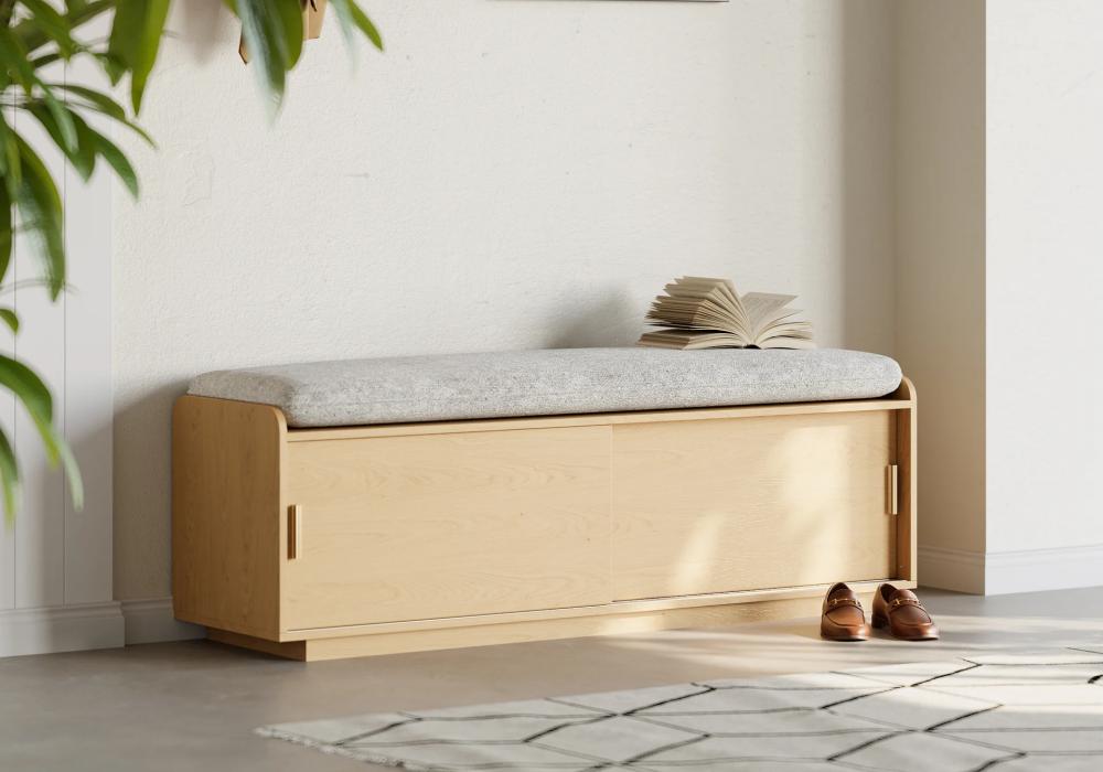 Wooden Shoe Storage Bench with Cushion