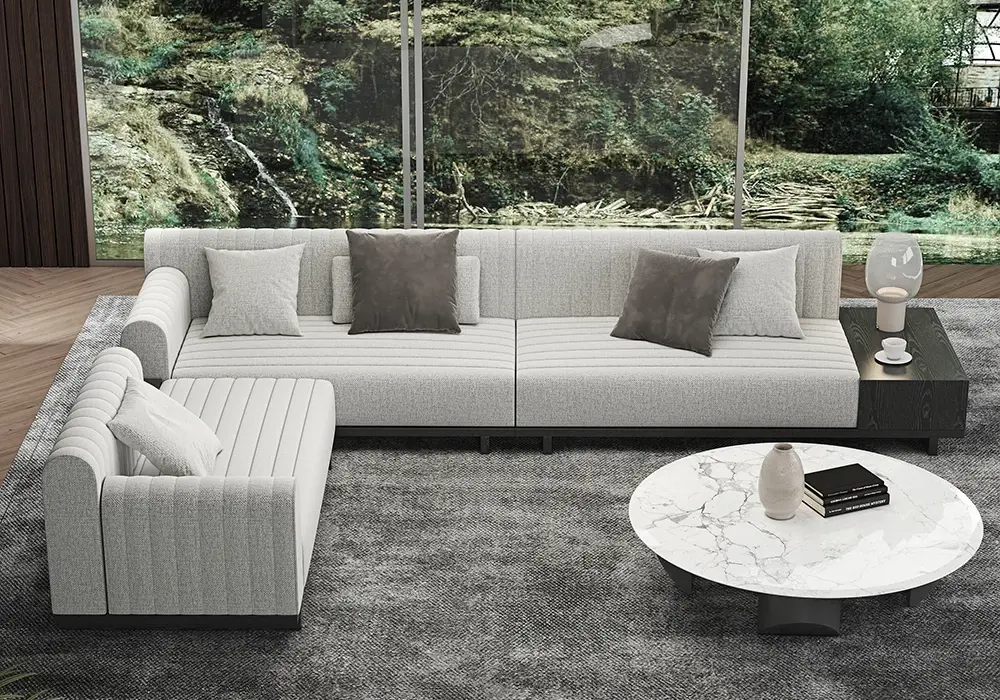 Modern Corner L-Shaped Sectional Sofa Cotton & Linen with Side Open Storage