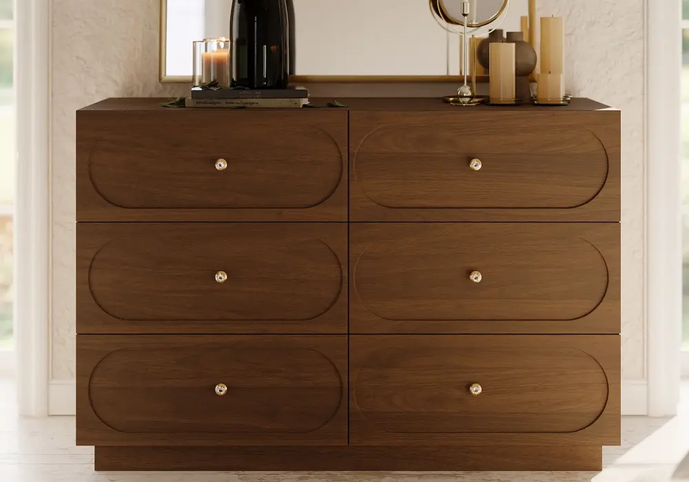 Krila Modern Natural 6-Drawer Dresser with Charging Station