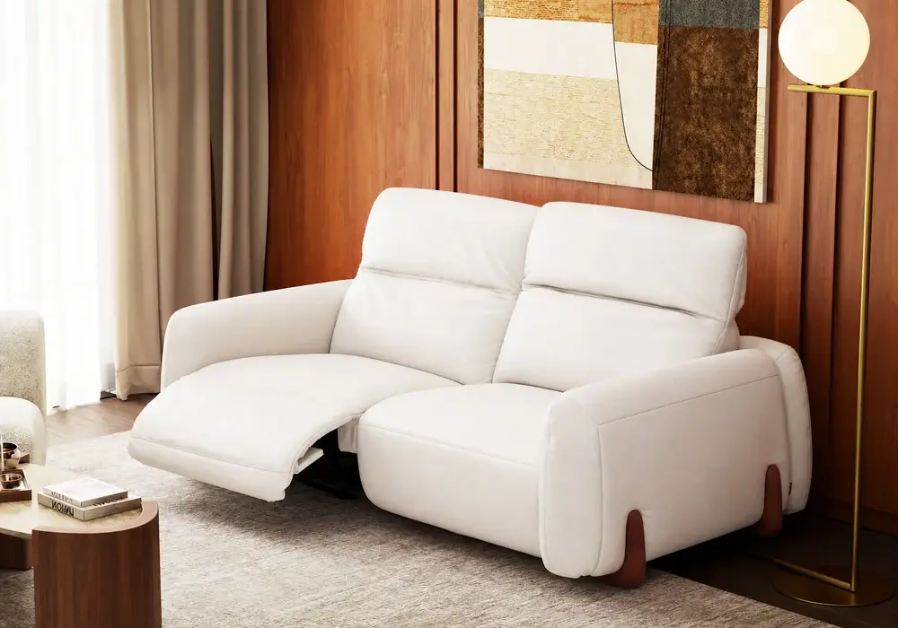 Genuine Leather Power Reclining Sofa with Adjustable Headrest