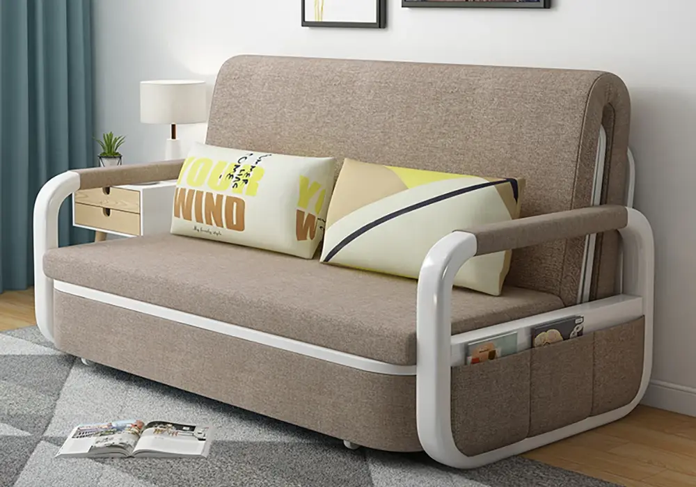 Full 2-Seater Cotton & Linen Convertible Sleeper Sofa with Storage