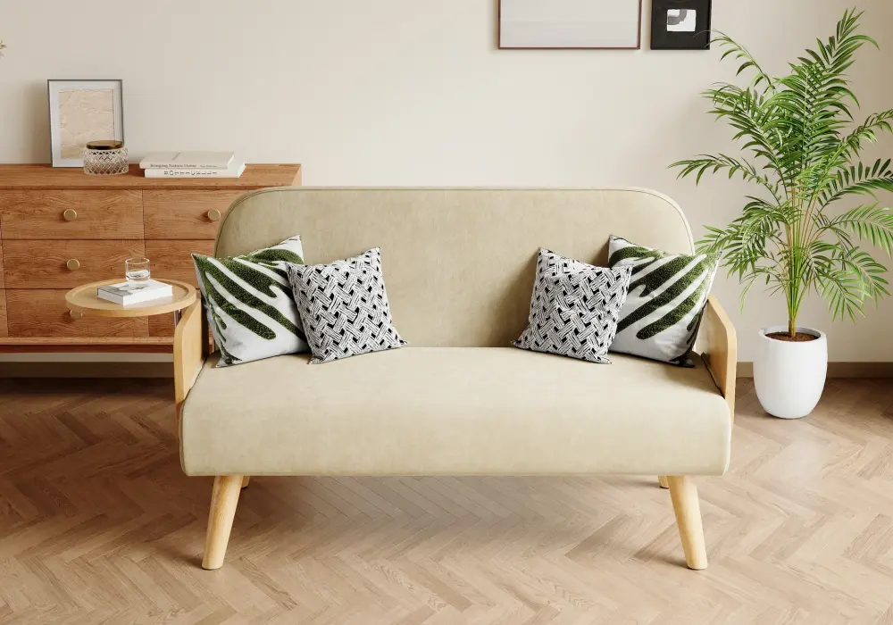 Full 2-Seater Cotton & Linen Sleeper Sofa with Rotating Tray