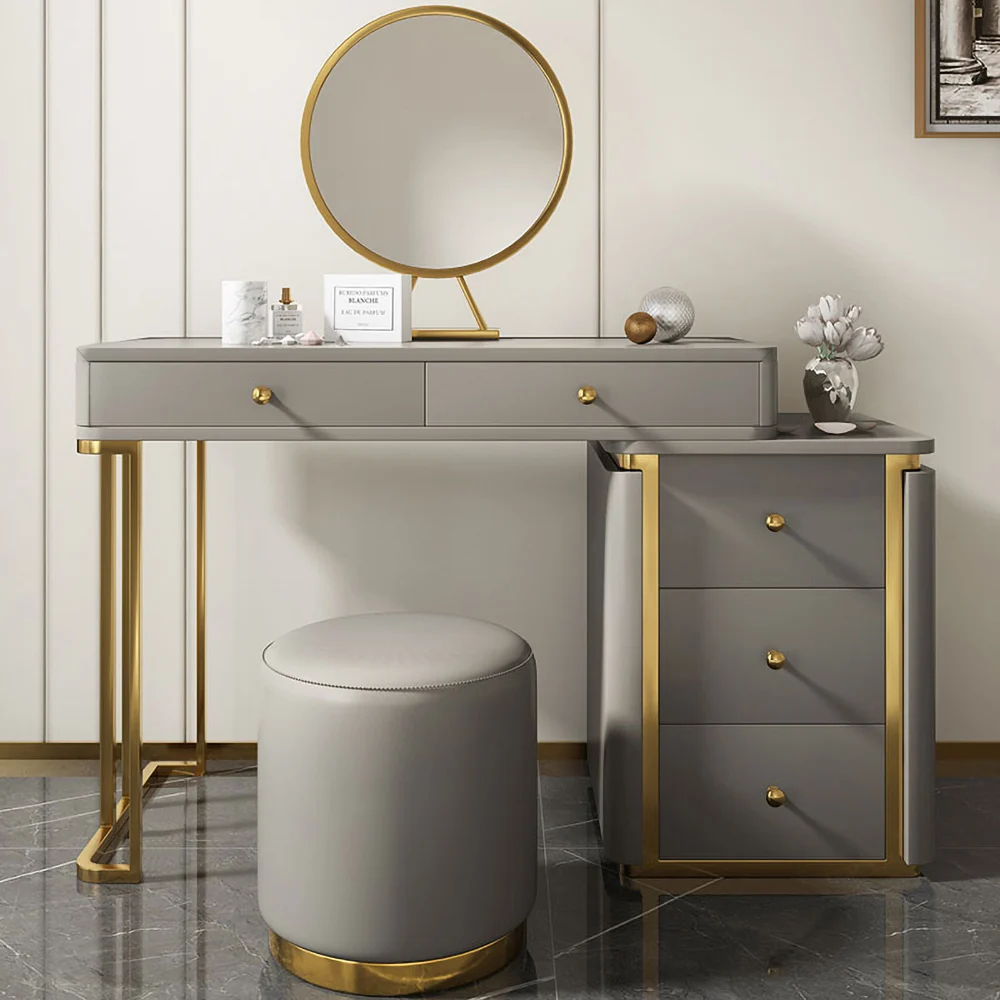 Makeup Vanity Set with Drawers Retractable Dressing Table Stool & Mirror Included