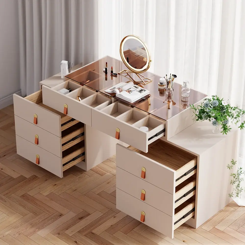 Chanor Modern Champagne Retractable Makeup Vanity Closet Island with Jewelry Storage
