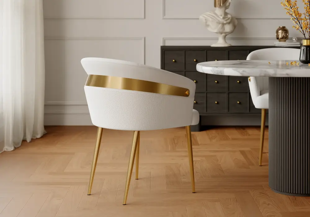 Modern Warm White PU Leather Upholstered Dining Chair with Metal Legs
