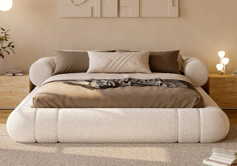 King Size Boucle Upholstered Cloud Floor Bed Frame