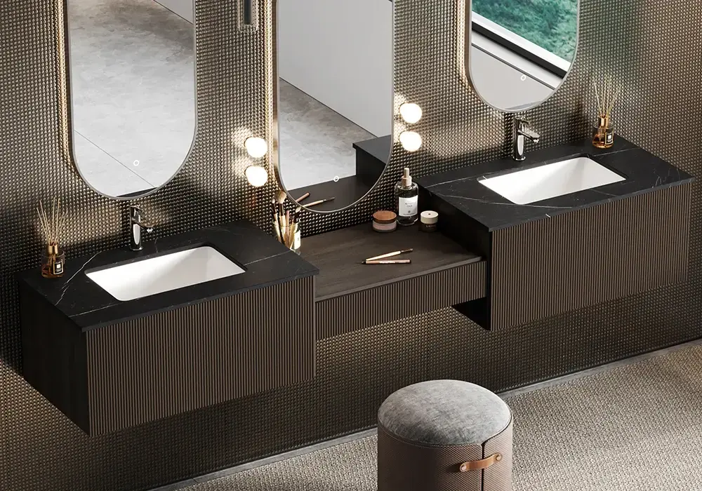 Modern Floating Bathroom Vanity Walnut with Double Sinks