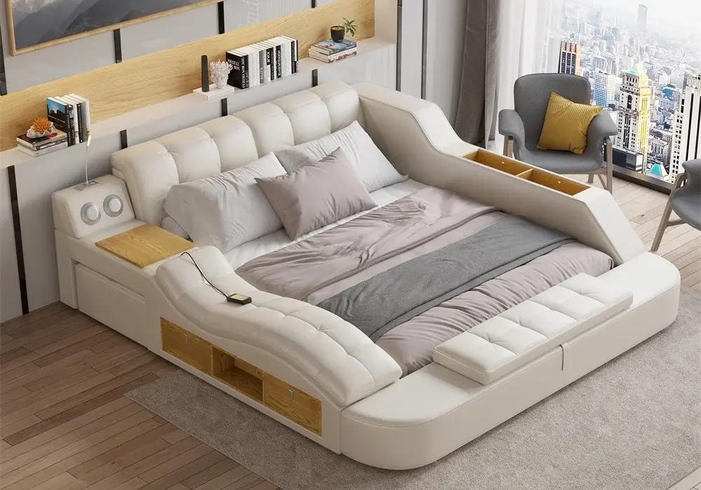 Ultimate Smart Bed King Tufted Upholstered Platform Bed with Massage, Storage & Speaker