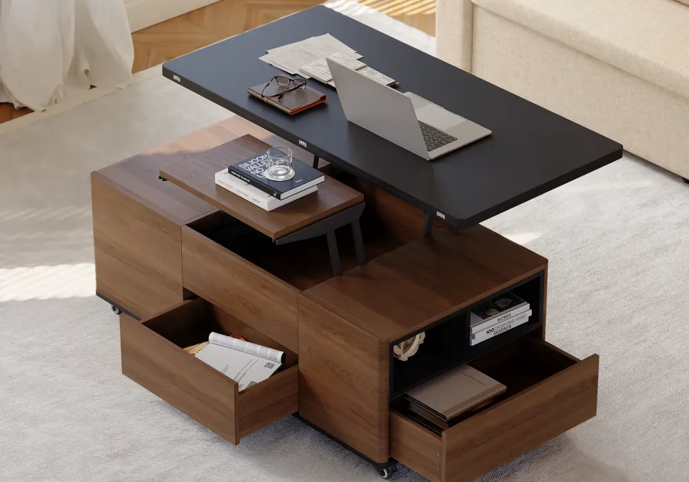 Lift-Top Extendable Coffee Table with Drawers & Cabinet