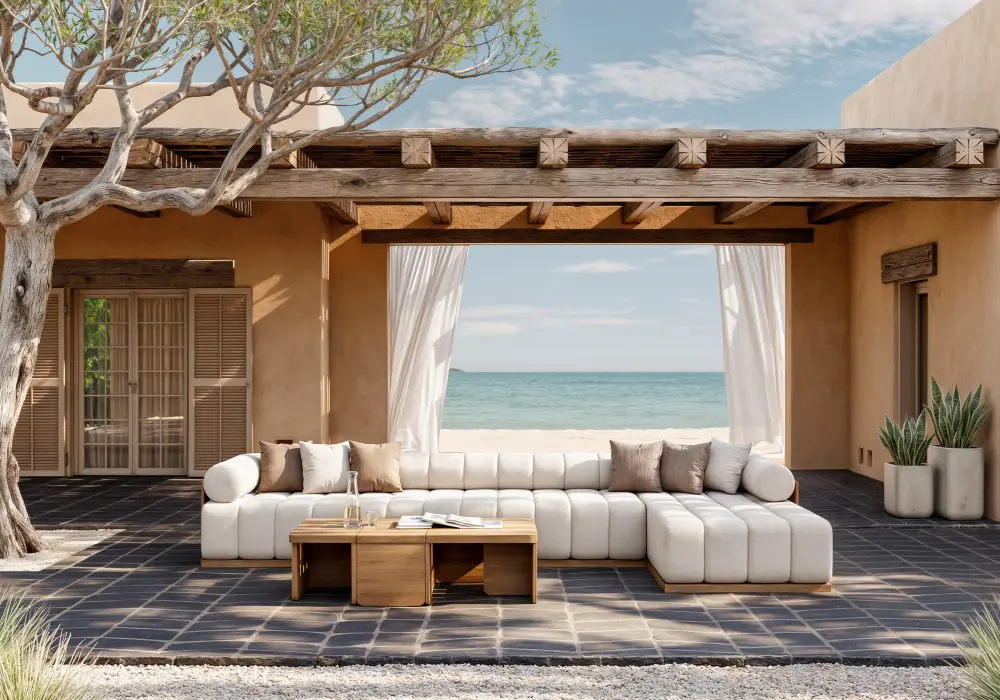 Resaro 7-Piece Outdoor Modular Natural Teak Sectional Fluted Sofa Set