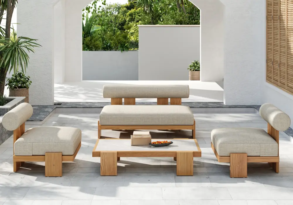 4 Piece Outdoor Teak Sofa Set with Coffee Table