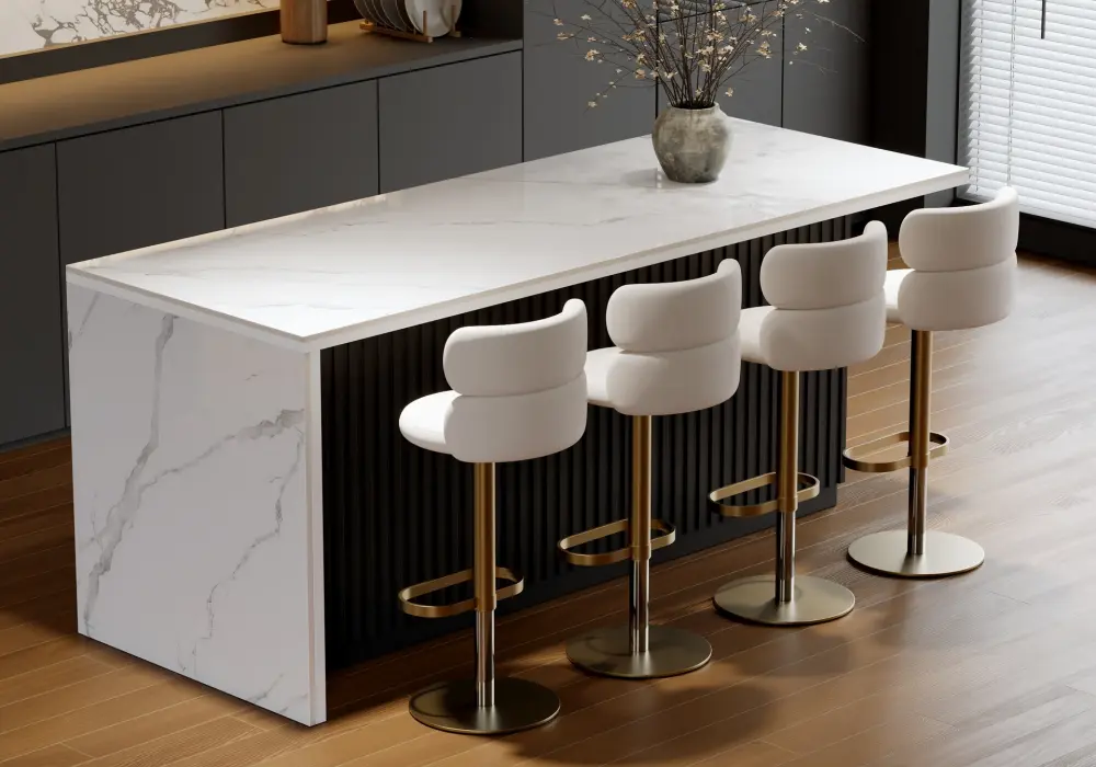 Modern Glossy Sintered Stone Kitchen Island with Storage, White & Black